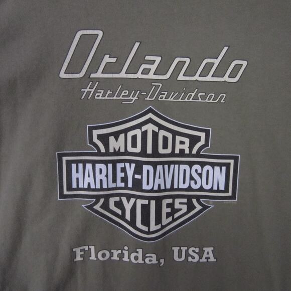 Harley-Davidson Shirt Mens Large Olive Green Eagle Orlando Florida Dealer Biker - Picture 7 of 8
